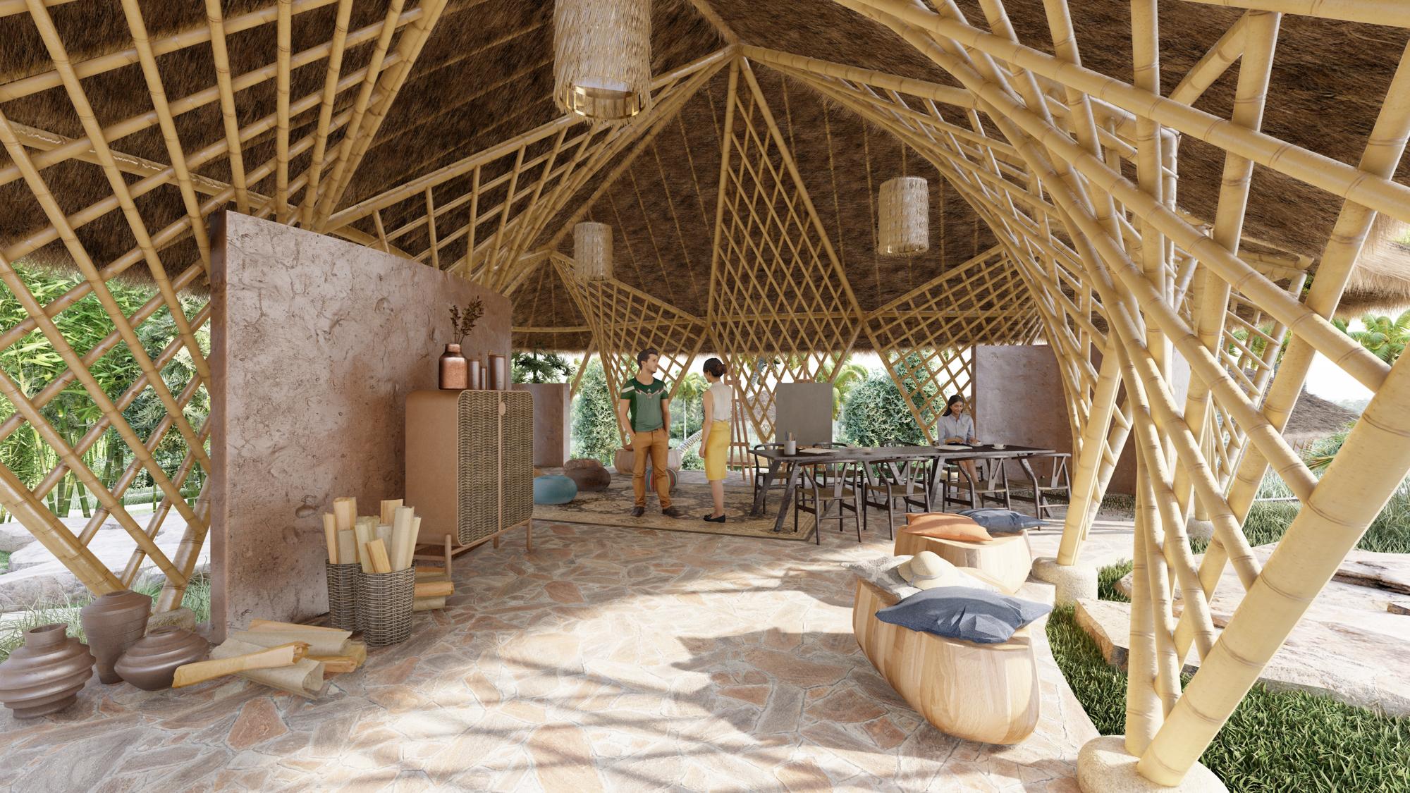 una bamboo eco hotel studio pavilion interior view